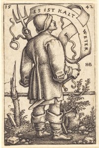 The Weather Peasant: "It is Cold Weather" by Sebald Beham