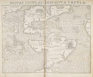 Map of North America, Novae insulae, XVII nova tabula, Sebastian Munster by Sebastian Munster