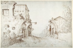 Roadside inn among the ruins of an aqueduct