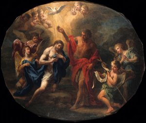 Recto: The Baptism of Christ; verso: Portrait of a Bishop Saint by Sebastiano Conca