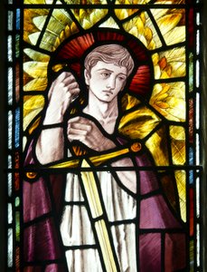 Mortehoe, St Mary, Heaton Butler & Bayne, Selwyn Image, Archangel St Michael (detail) by Selwyn Image Selwyn Image