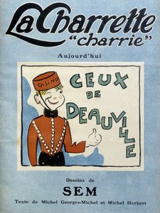 Deauville casino dealer, illustration by Sem for the cover of the monthly magazine La charrette charrie (1922). by Sem