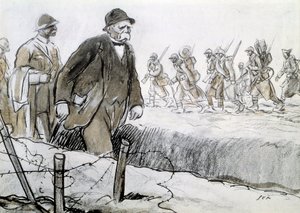 First World War: Portrait of Clemenceau (1841-1929) in a Casing Visiting the Front. Drawing by Georges Goursat dit Sem