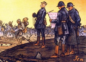 General Ferdinand Foch (1851 - 1929) watching his troops marching through the battlefield. (detail)
