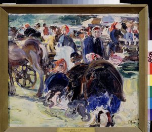 A Fair. Market Square in the Province with Peasant Women and Merchants. Painting by Semyon Gavrilovich Nikiforov by Semen Gavriilovich Nikiforov