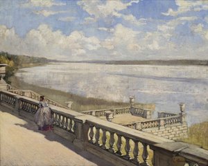 Sunny day. A lady at the balustrade, 1908 by Sergei Arsenevich Vinogradov
