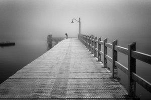 Misty Pier Solitude by Shanrui Ren