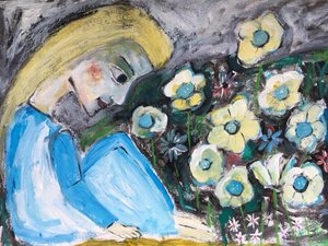 Blonde Girl in Flowers