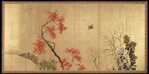 Autumn (left of a pair of Birds and Flowers in Spring and Autumn) by Shibata Zeshin