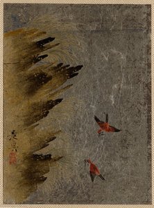 Birds and Jutting Rocks by Shibata Zeshin