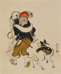 Dog Barking at a Monkey Trainer by Shibata Zeshin