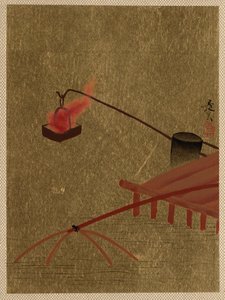 Fire Basket Suspended from Dock over a Fish Net in the Water by Shibata Zeshin