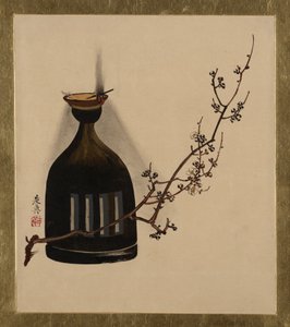 Lacquer Paintings of Various Subjects: Plum Branch with Oil Lamp by Shibata Zeshin