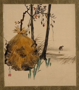 Lacquer Paintings of Various Subjects: Snow Shelter for a Tree with Sparrow by Shibata Zeshin