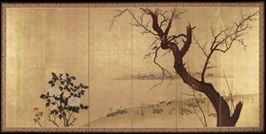 Spring (right of a pair of Birds and Flowers in Spring and Autumn) by Shibata Zeshin