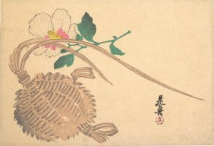 Straw Basket for Fish and Mokuge Flower, ca. 1875 by Shibata Zeshin