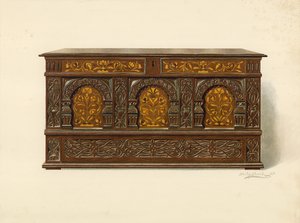 Oak Inlaid Chest, Property of Arthur James