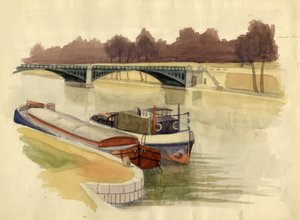 Barges on the River Thames near Battersea Bridge, London