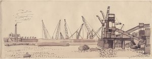 Docks on the River Thames in London by Shirley Markham