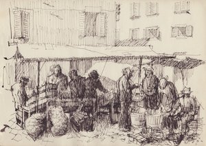 Market scene, Italy, c1950 by Shirley Markham