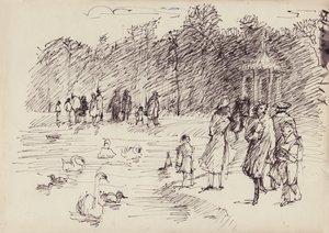 Swans on the Round Pond in Kensington Gardens, London, c1950 by Shirley Markham