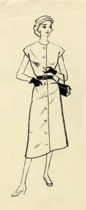 Woman in belted dress, c1950