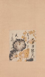 Poem by Onakatomi Yoshinobu with Underpainting of Hollyhocks by Shokado Shojo