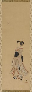 A Girl Playing Battledore and Shuttlecock by Shunsho