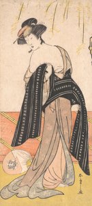 The Actor Nakamura Riko as an Oiran Tying Her Obi