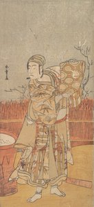 The Actor Sawamura Sojuro III Holding up a Piece of Brocade, late 18th century by Shunsho