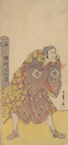The Fifth Ichikawa Danjuro as a Kago Bearer Standing Near a Mile Post, ca. 1783-84 by Shunsho