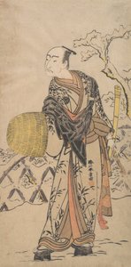 The First Nakamura Nakazo as a Komuso Standing in the Snow by a Fence