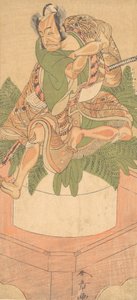 The Fourth Ichikawa Danjuro as a Yakko Servant Seated upon a Large Cake of Mochi by Shunsho