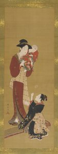 Woman, a baby and a young girl by Shunsho