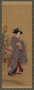 Woman near a fenced-off flowering garden, late 18th century by Shunsho