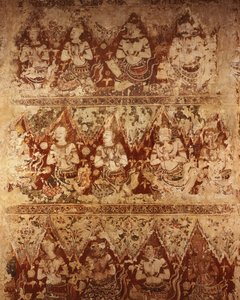 Mural paintings showing celestial deities dating from the early 18th century Ayutthaya period by Siamese School
