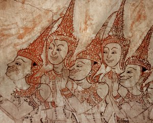 (detail) Mural Paintings Showing Celestial Deities from the Late Ayutthaya Period by Siamese School
