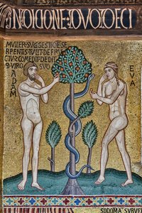 The Palatine Chapel (Basilica), cycle of mosaics on the Old Testament, cycle of the Creation: The Original Sin, XII century by Sicilian School