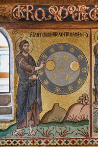 The Palatine Chapel (Basilica), cycle of mosaics on the Old Testament, cycle of the Creation: The Creation of Stars, XII century by Sicilian School
