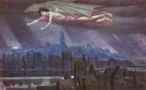The Golden Legend: Lucifer flying over the city by Sidney Meteyard