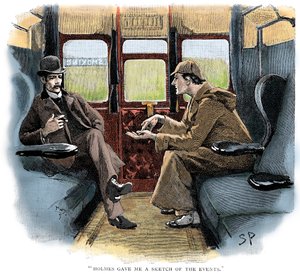 The Adventure of Silver Blaze, Holmes and Watson on train by Sidney Paget