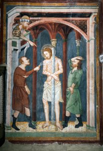 The Flogging (Fresco of the school of Siena, 14th century, Superior Church, Monastery of Saint Benedetto)