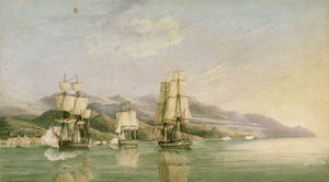 Attack on Convoy of Eighteen French Merchant Ships at Laigrelia and Alassio, 27 June 1812, Early 19th Century by Silas Thomson (attr.to) Hood