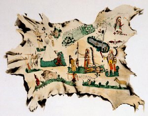 Native American Painting on Animal Skin by Silver Horn