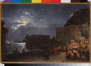 The Santa Lucia Quay in Naples, a Full Moon Night
