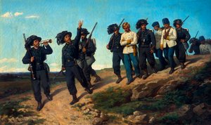 Guards leading prisoners by Silvestro Lega