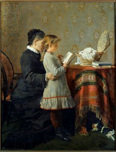 Reading lesson: A nurse teaches a little girl to read by Silvestro Lega