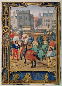 June: Jousting and a game with hobby horses, from a Book of Hours, or the Golf Book, c.1520-30 by Simon (workshop of) Bening