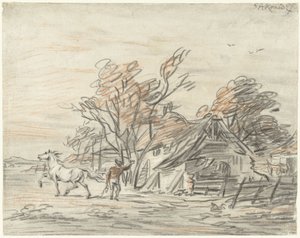 Farmhouse with a Farmer Training His Horse by Simon Andreas Krausz