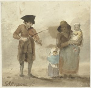 Street Musician with Woman and Children by Simon Andreas Krausz